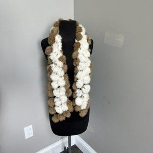 vintage rabbit fur scarf pom pom tan white